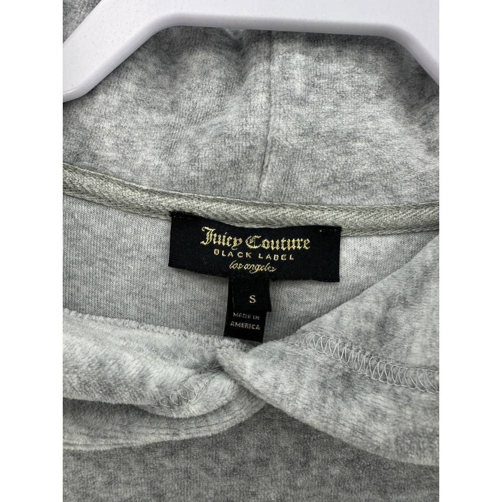 Juicy Couture Black Label Grey Velour Hoodie Pullover Rhinestone Size S Gothic - Picture 4 of 9